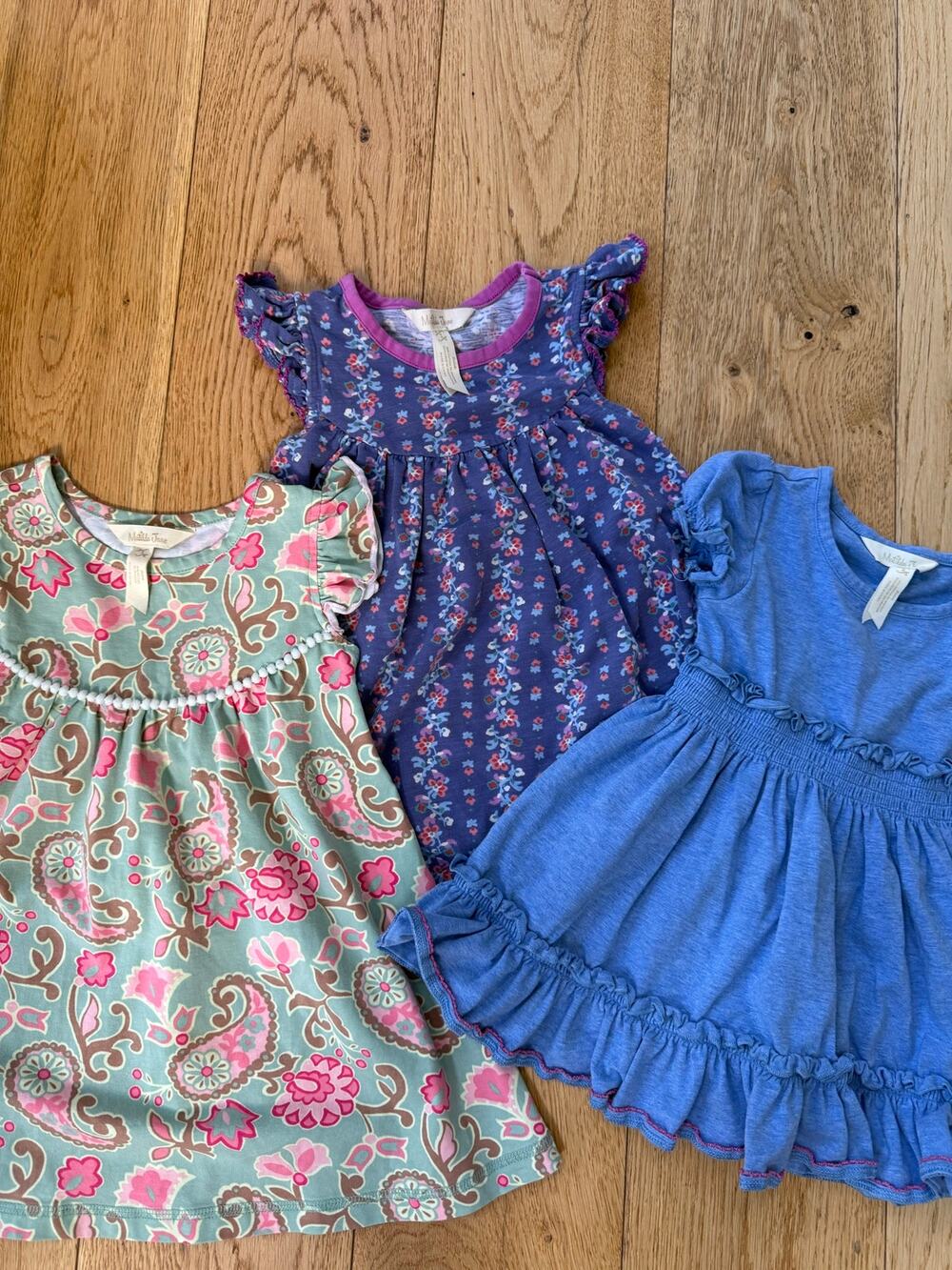 Matilda Jane Girls 2T Dress Lot of 3 Floral Paisley Ruffle Blue Purple NWOT/EUC
